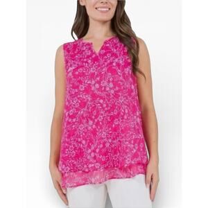Cristina B Flowy Layered Tunic Tank Womens Large Pink Print NWT